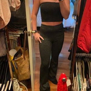 Matching black sparkly tube top & flare pants